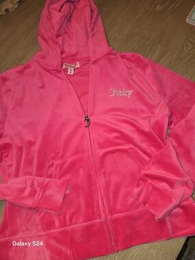 Juicy Couture Hot Pink Velour Zip Hoodie with Rhinestone Logo Womens M